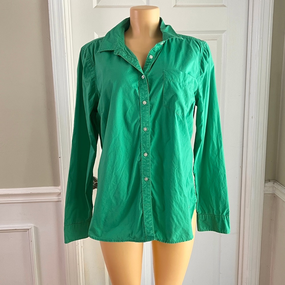 JCP‎ Button Front Shirt XL Women Cotton Long Sleeve Kelly Green Classic Preppy